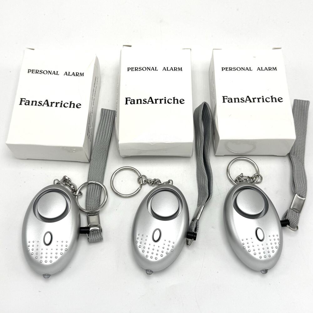 Personal Security Alarm Keychains with LED Light 3 Pack 130DB Silver FansArriche